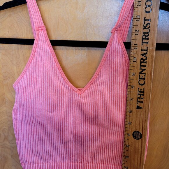Pink Ribbed Brami Crop Top, Size S/M - Picture 7 of 8